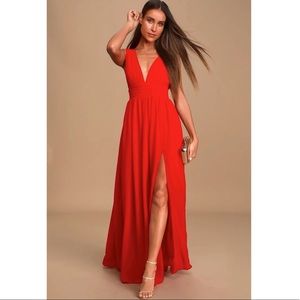 Lulus Red Plunge Chiffon Maxi Dress | Small